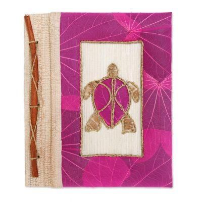 Tortoise Thoughts in Pink,'Pink Natural Fiber Turtle-Motif Journal'