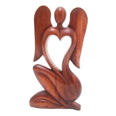 Angelic Rhythm,'Hand Carved Suar Wood Angel Sculpture'