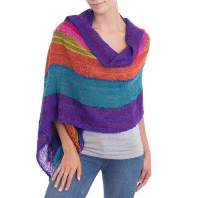 'Bold Multi-Color Striped Baby Alpaca Blend Hand Woven Shawl'