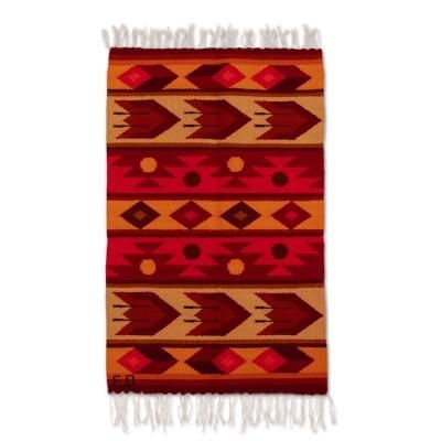 Vicus,'Geometric Patterned Handloomed Wool Area Rug in Red (2x3)'