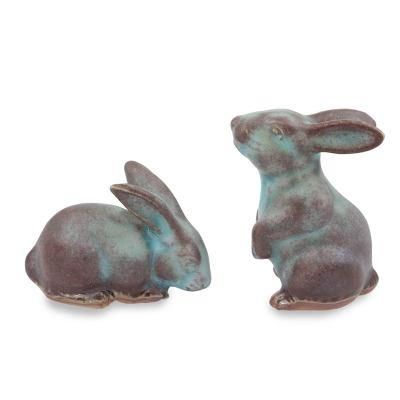 Ceramic figurines, 'Joyful Rabbits' (pair)