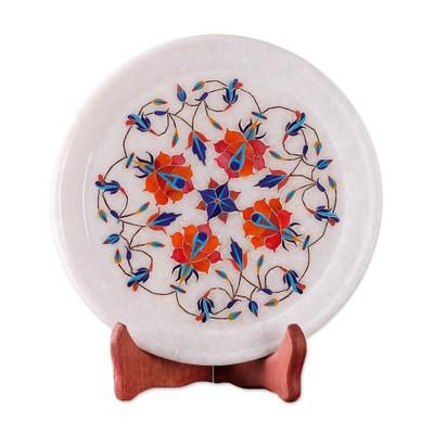 Marble inlay plate, 'Rose Mosaic'