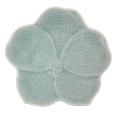 Celadon ceramic serving plate, 'Light Blue Vanda'