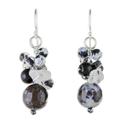 Lovely Blend in Black,'Quartz and Onyx Dangle Earrings from Thailand'