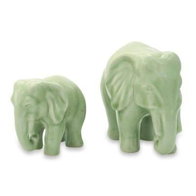 Celadon ceramic statuettes, 'Lovely Family' (pair)