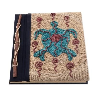 'Handmade Natural Fiber Blank 50-pg Journal with Turtle Motif'