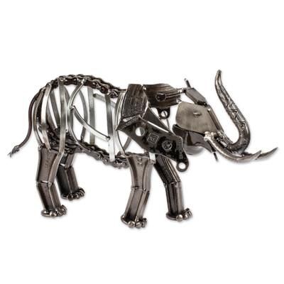 Mighty Rustic Elephant,'Rustic Recycled Auto Parts Elephant Sculpture'