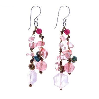 Translucent Rose,'Rose Quartz and Cultured Pearl Dangle Earrings'