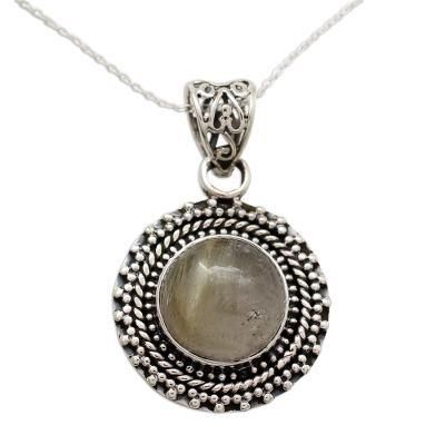 Golden Hair,'Rutilated Quartz Pendant Necklace in Sterling Silver'