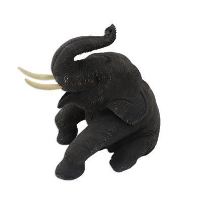 Elephant Friends Welcome,'Artisan Hand Carved Teak Wood Thai Elephant Statuette'