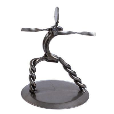 Warrior Pose II,'Hand Crafted Recycled Metal Yoga Statuette'