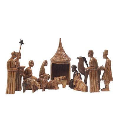 Jesus and the African Kings,'Wood nativity scene (14 Pieces)'