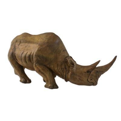 Observant Rhino,'Artisan Crafted Raintree Wood Rhino Sculpture'