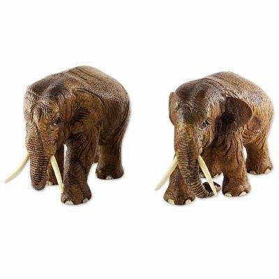 Walk Together,'Brown Teak Wood Elephant Sculptures (Pair) from Thailand'