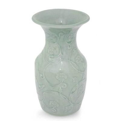 Celadon ceramic vase, 'Floral Fantasy' - Celadon Ceramic Vase
