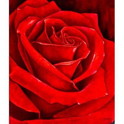 Rose Petals,'Signed Stretched Realist Oil Painting of a Red Rose'