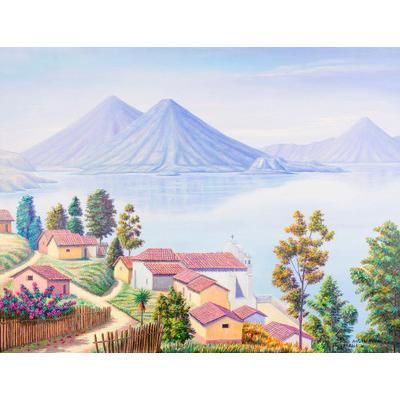 San Antonio Palopo,'Signed Landscape Painting from Guatemala'