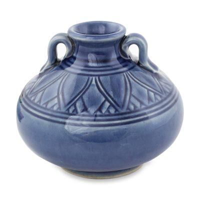 Celadon ceramic vase, 'Sawankhalok Sapphire Lotus'