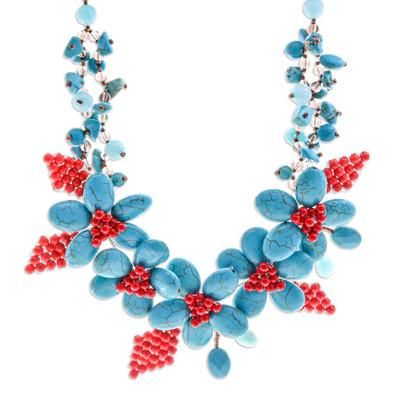 Summer Blossoming,'Floral Howlite and Quartz Beaded Statement Necklace'