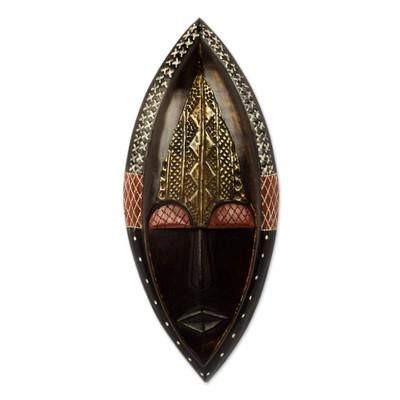 Peace Be Unto You,'Ornate Hand Carved African Mask with Embossed Brass'