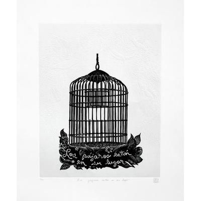 The Birds Are In Their Place,'Limited Edition Etched Print of a Bird Cage from Mexico'