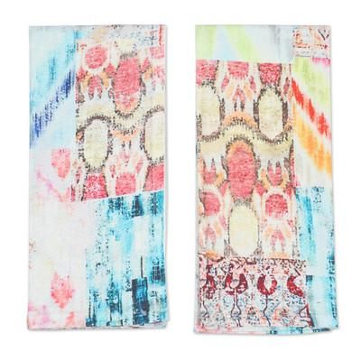 Ikat Celebration,'Pair of Ikat Printed Cotton Dish Towels Crafted in India'