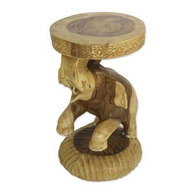 Hello Elephant,'Raintree Wood Elephant Stool Crafted in Thailand'
