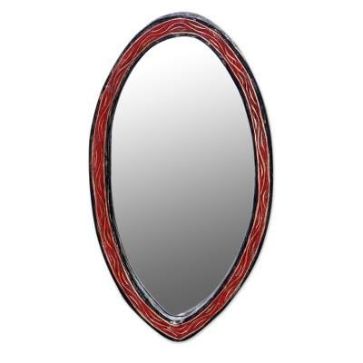 Nkosua,'Hand Made Oval Shaped Wood Wall Mirror from West Africa'