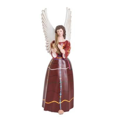 'Folk Art Ceramic Angel Sculpture Hand-Painted in Guatemala'