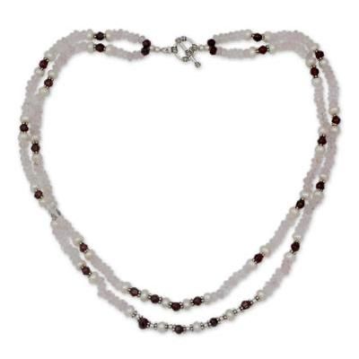 Rose quartz and garnet strand necklace, 'All About Love'