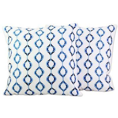 Exotic Hives in Cerulean,'Cerulean Blue Cotton Cushion Covers (Pair) from India'