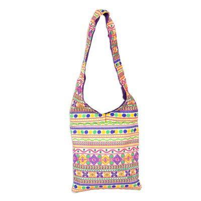 'Multi-Colored Geometric Embroidered Striped Sling Handbag'