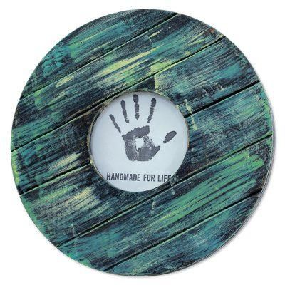 Rushing Waters,'Blue Colored Round Wood Photo Frame (4 in.) from India'