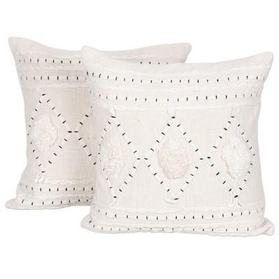 Ivory Diamonds,'Embroidered Cotton Cushion Covers from India (Pair)'