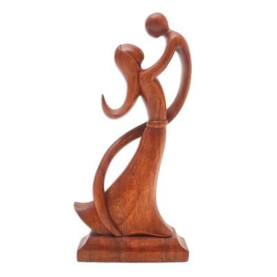 Dancing with Son,'Balinese Hand-Carved Mother and Son Wood Sculpture'