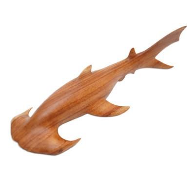Ocean Hunter,'Jempinis Wood Hammerhead Shark Sculpture from Bali'
