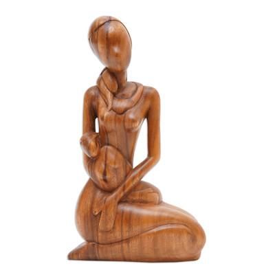 Mother's Gift,'Mother and Child Hand Carved Suar Wood Sculpture'