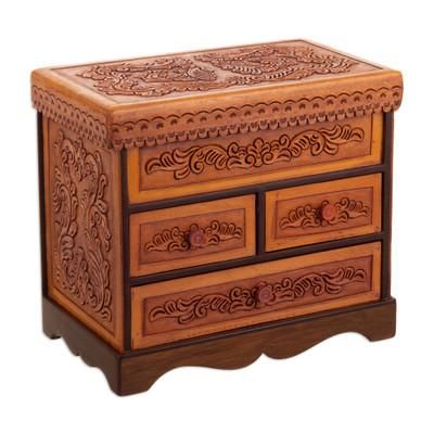Baroque Mysteries,'Handcrafted Classic Brown Wood and Leather Jewelry Box'