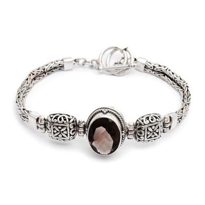 Smoky quartz pendant bracelet, 'Forever'
