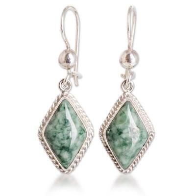 Light green jade dangle earrings, 'Maya Life'