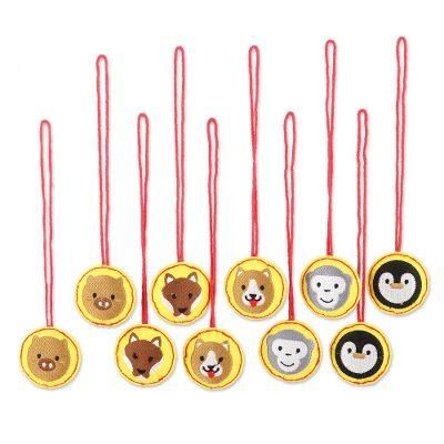 Party Animals in Yellow,'Yellow Wool Holiday Ornaments from India (Set of 10)'