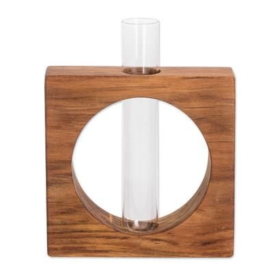 Home Elegance,'Watertight Teak Wood Stand with Glass Tube Vase'