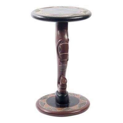 Trumpeting Elephant,'Wood Pedestal Table with Elephant Theme'