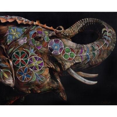 Happy Hours II,'Original Signed Painting of Elephant in Acrylics and Pastel'