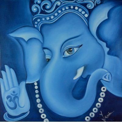 'Manomay Ganesha' Hindu Spiritual Deity Signed Fine Art Painting