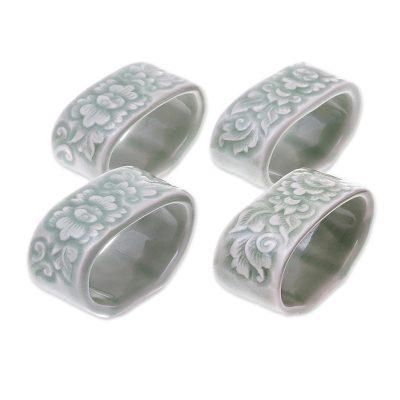 New Growth,'Celadon ceramic napkin rings (Set of 4)'