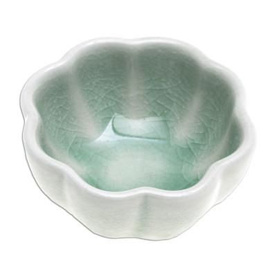 Flower Bloom in Green,'Handcrafted Celadon Ceramic Bowl'