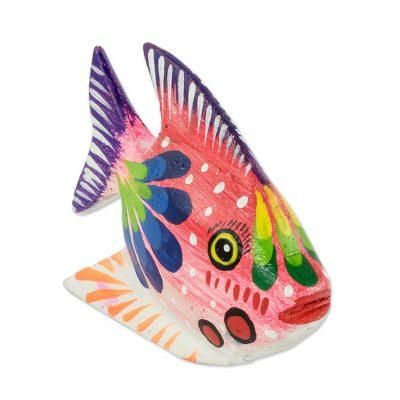 Pink Fish,'Pink Fish Wood Figurine from Guatemala'
