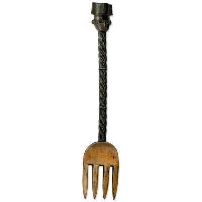 King's Fork,'Hand Carved Sese Wood Sculpture of a Fork With Royal Motif'
