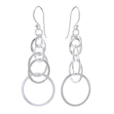 Bubbly Rain,'Circle Pattern Sterling Silver Dangle Earrings from Thailand'